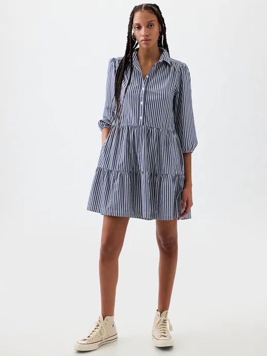 GAP Dresses & Skirts - GAP | Striped Navy and White Tiered Shirt Dress
